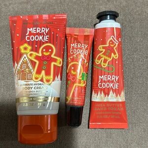 BBW 3pc travel size MERRY COOKIE Body Cream/lip gloss/Hand cream